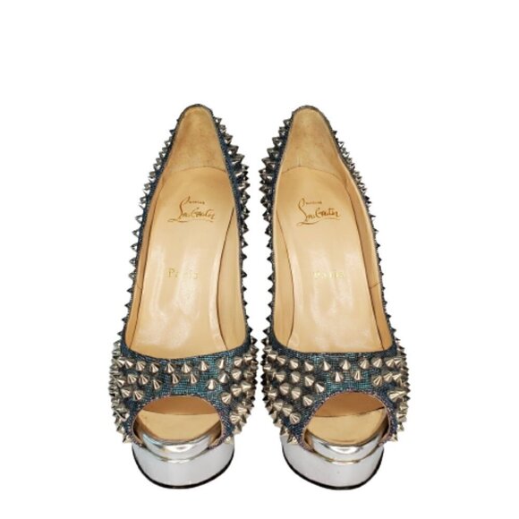 Christian Louboutin Metallic Lady Peep Spikes 150 Pumps - Picture 2 of 8